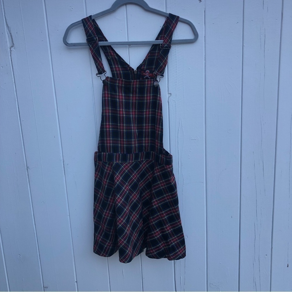 Royal Bones by Daang Plaid Zipper Back Pinafore Overall Mini Dress Small